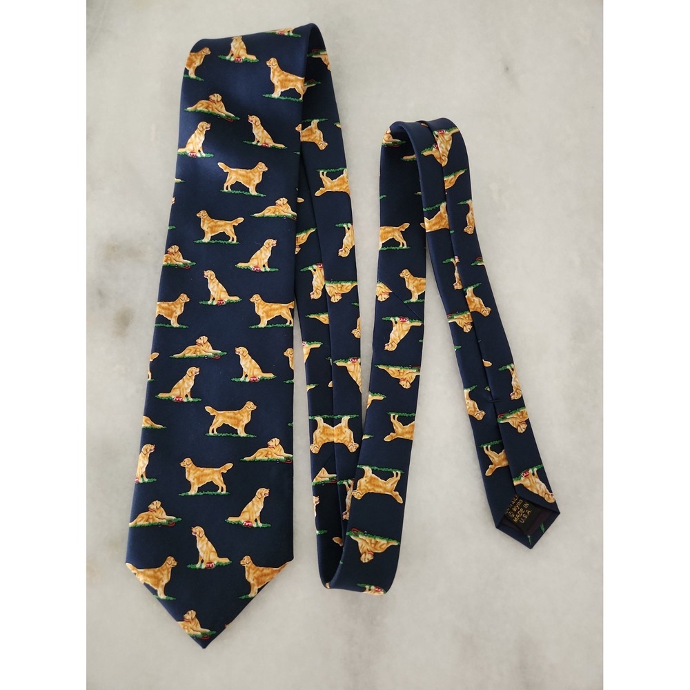 Alynn Neckwear Navy Blue "Yellow Labrador Retriever" 100% SILK Tie 58" x 3.75"